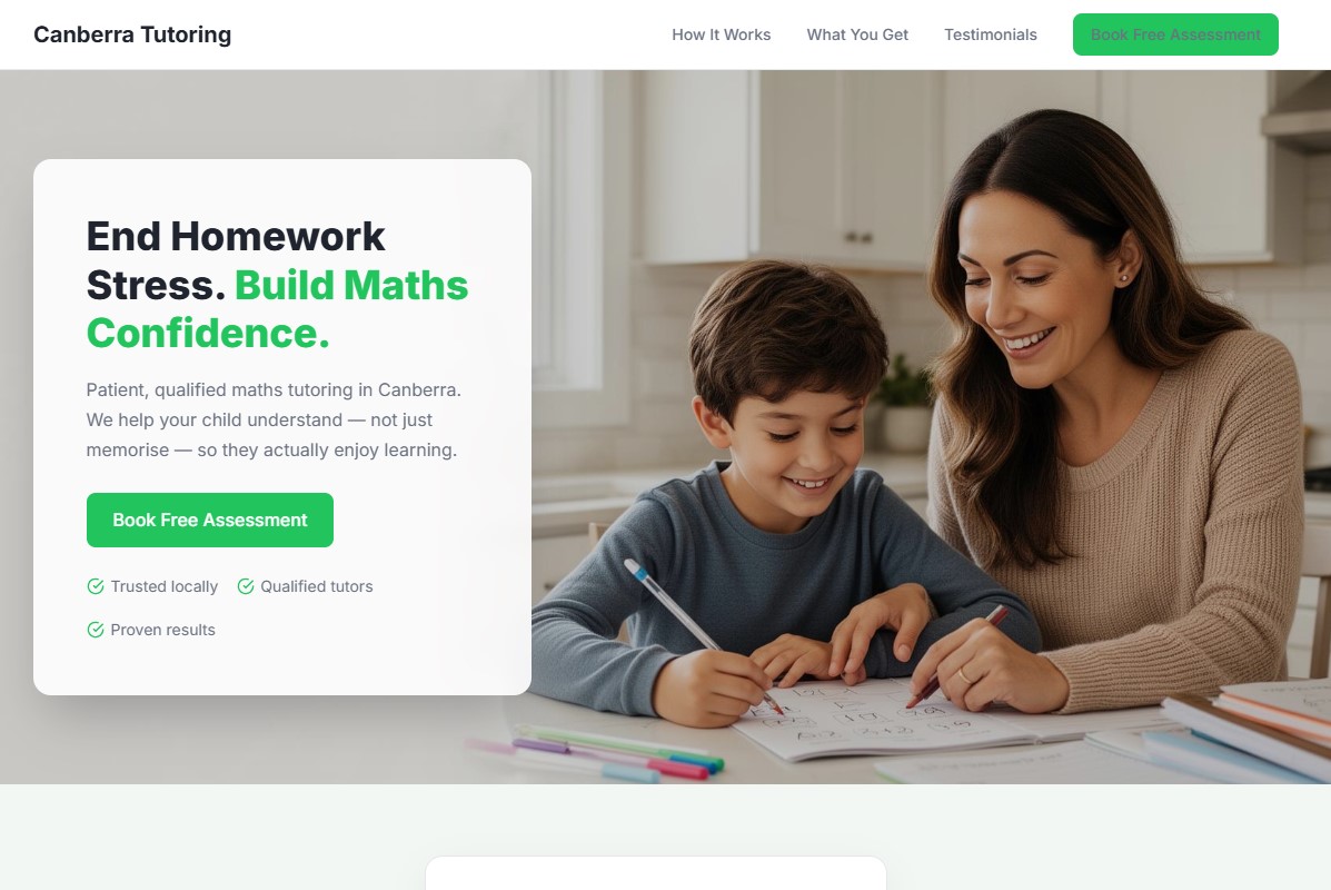 Canberra Tutoring Landing Page